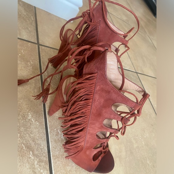 Sigerson Morrison Fringe Ankle Sandals Rose pink Sz7.5 - Picture 3 of 15